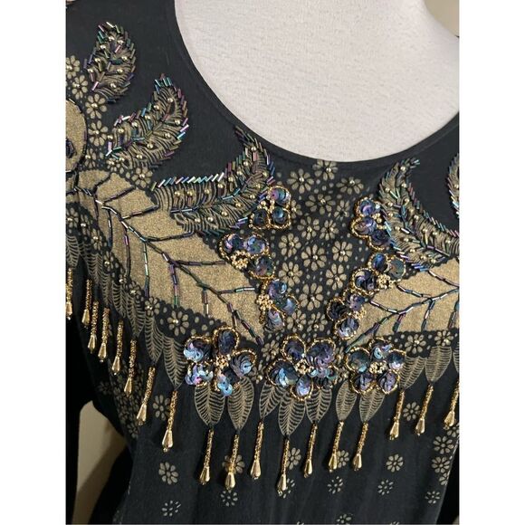 Bali Chic Long Sleeve Embellished Pullover Shirt, Blouse Size One Size - Picture 2 of 4